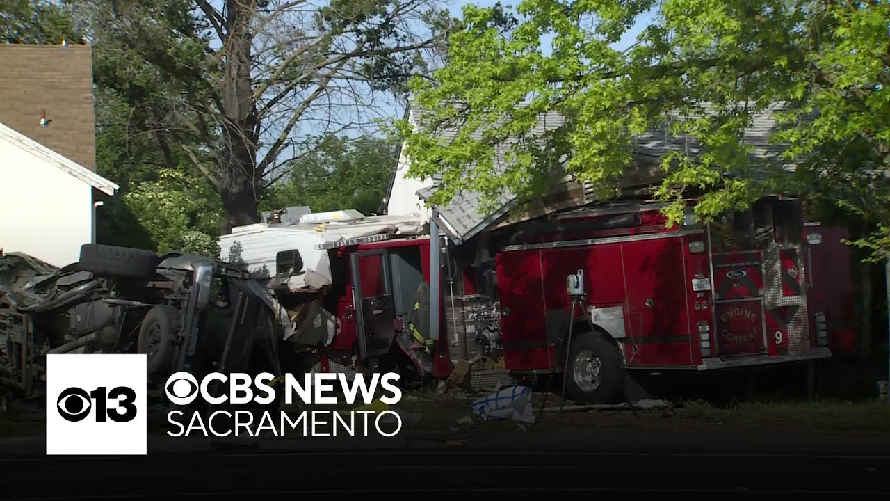 Fire engine crashes into home in Stockton