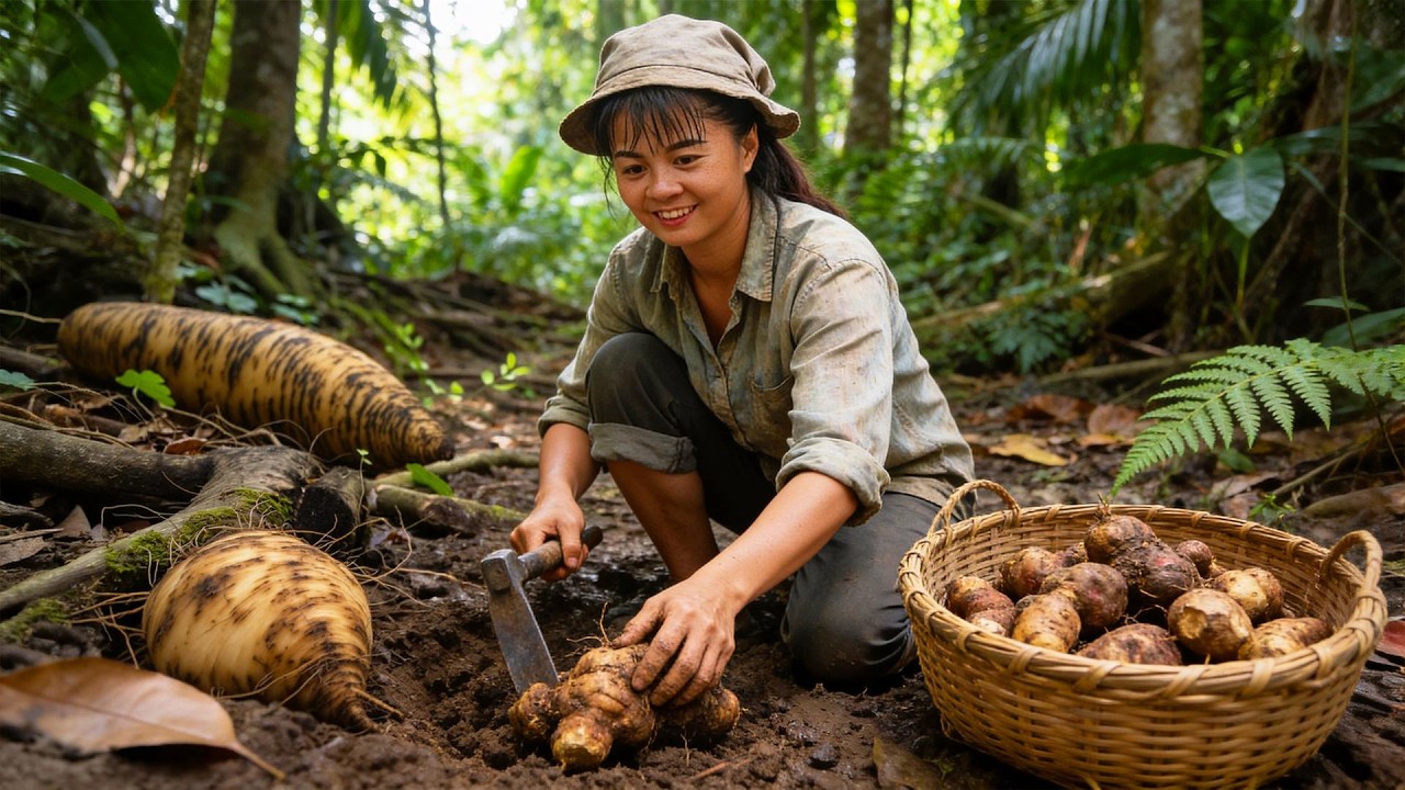 Timelapse - Harvesting Wild Tubers Under Rocks | To Market for Lunar New Year | Living with Nature
