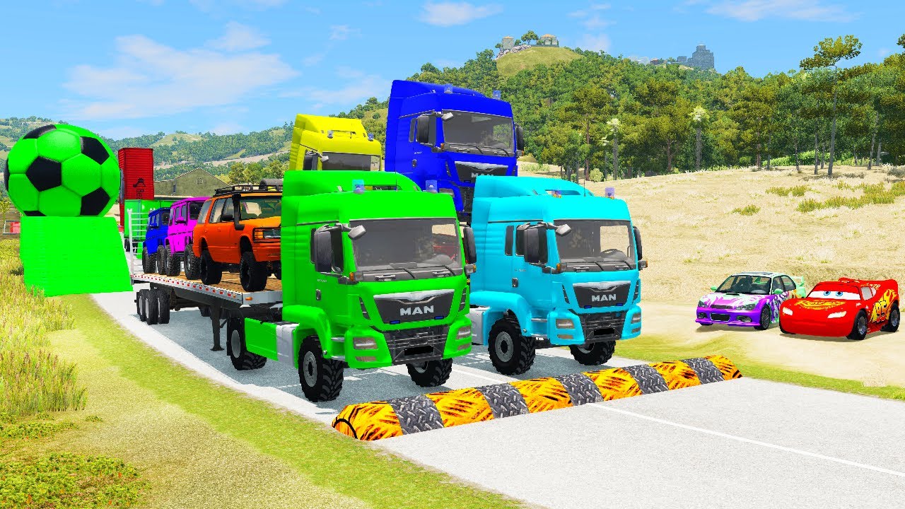 Flatbed Truck Mcqueen - Transportation with Truck - Pothole vs Car #29 BeamNG Drive