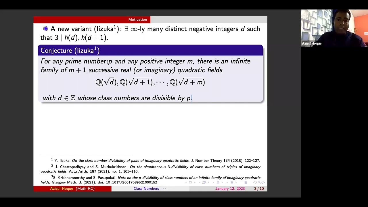 Simultaneous divisibility of class numbers  of quadratic fields, by Prof. Azizul Hoque