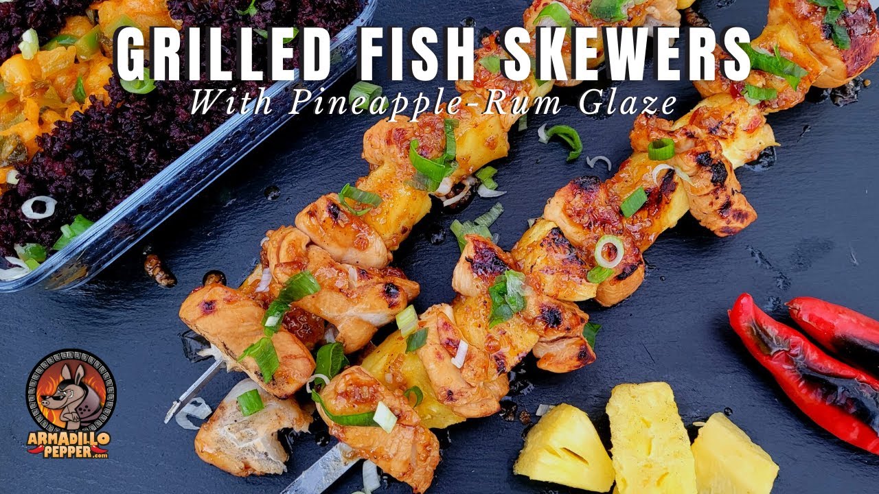 Grilled Fish Skewers with Honey Rum Glaze