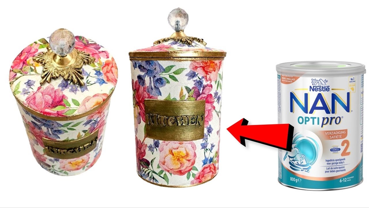 Beautiful Tin Can Decor Idea/Decoupage napkins on tin can