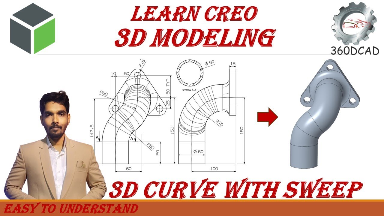 Creo Part Modeling (Advanced): 3D Curve in Creo with Sweep Command | In Hindi