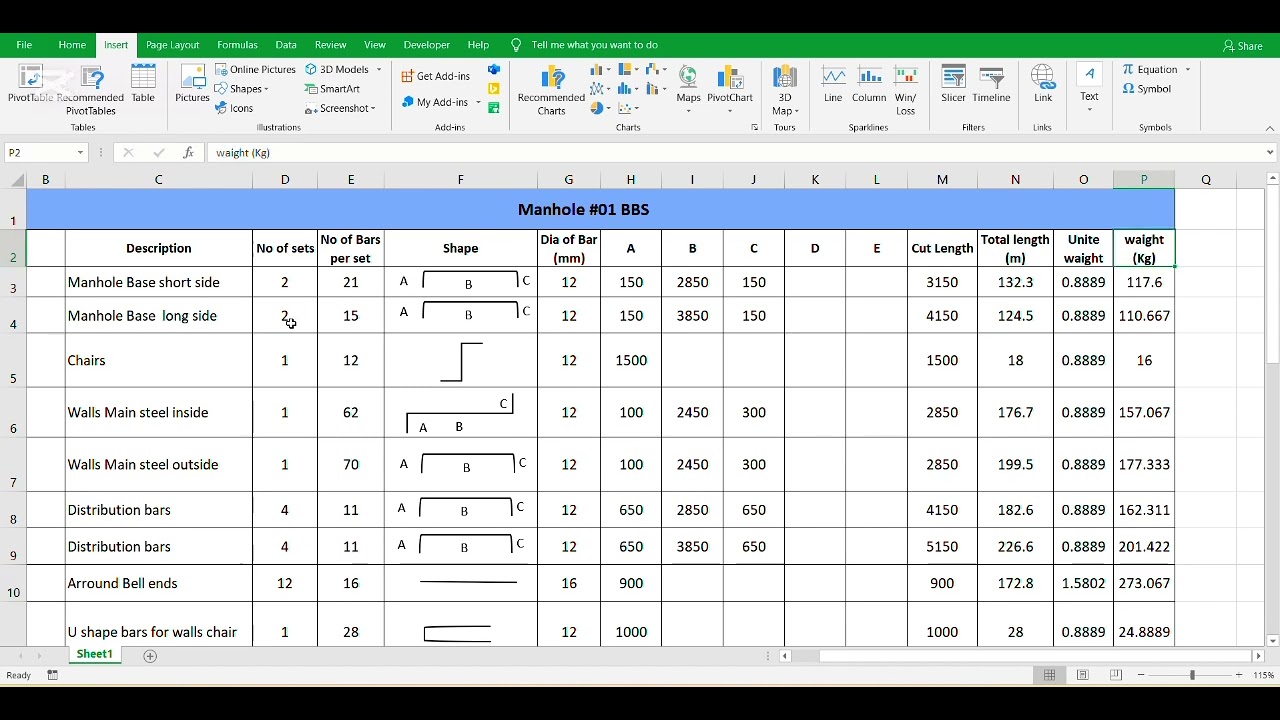 Bar Bending Schedule for Manhole