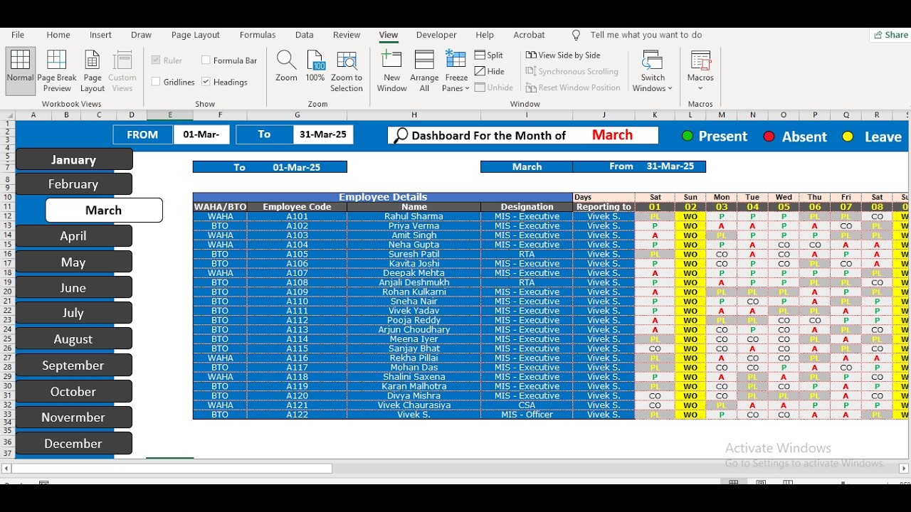 Fully Automated Attendance sheet in Excel (MIS Report) in Hindi 👌✔|| Excel Attendance Sheet Template