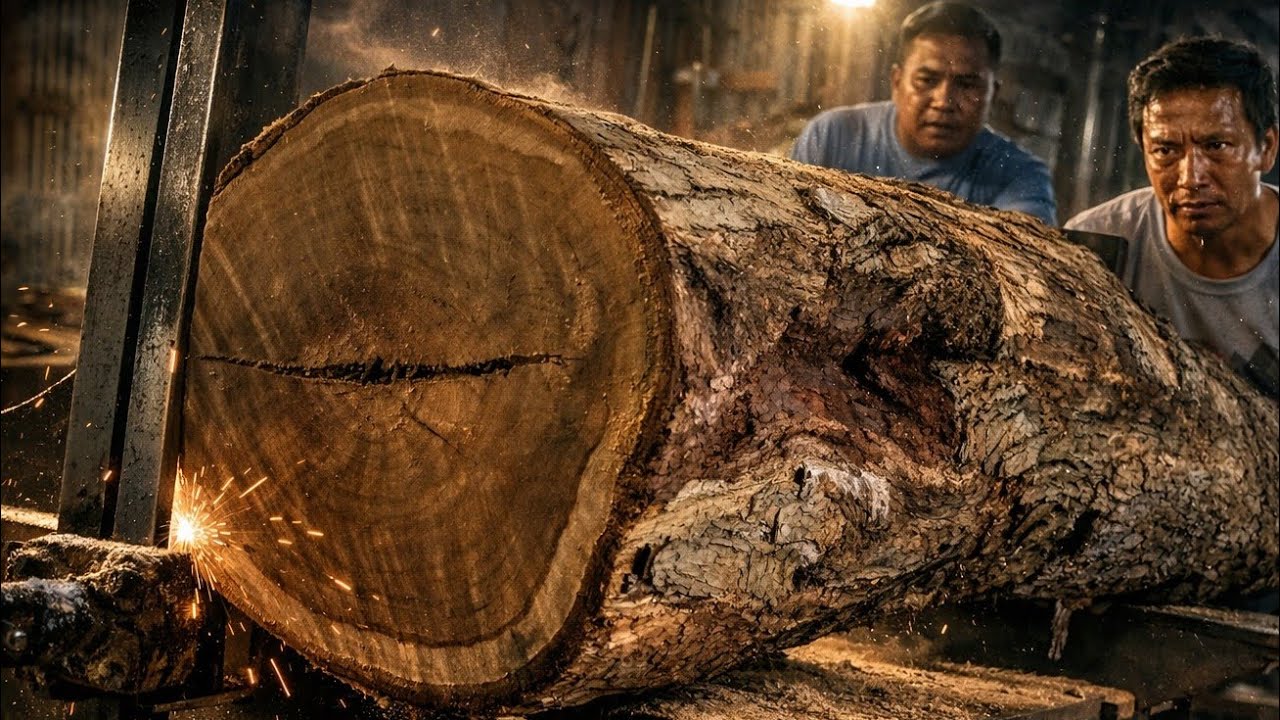 Beautiful Teak Wood Grain Revealed at the Sawmill