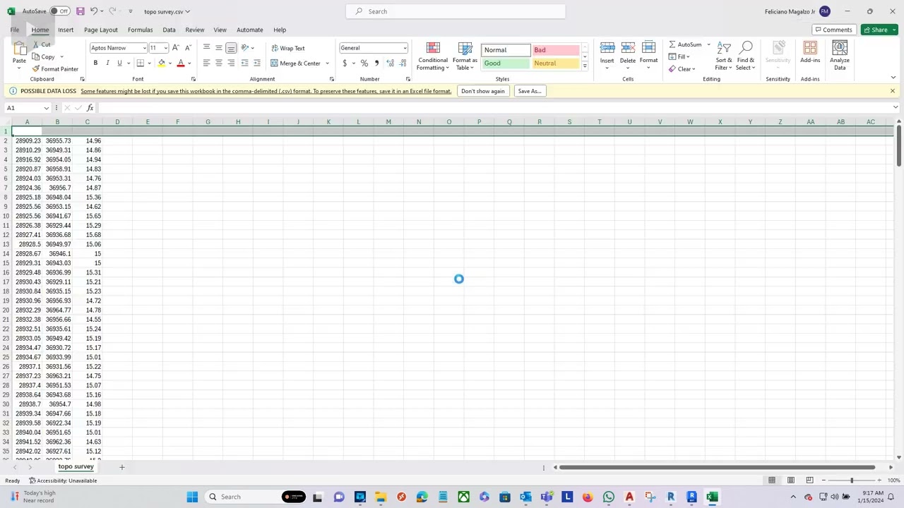 how to create CSV file from survey drawings to Revit toposurface