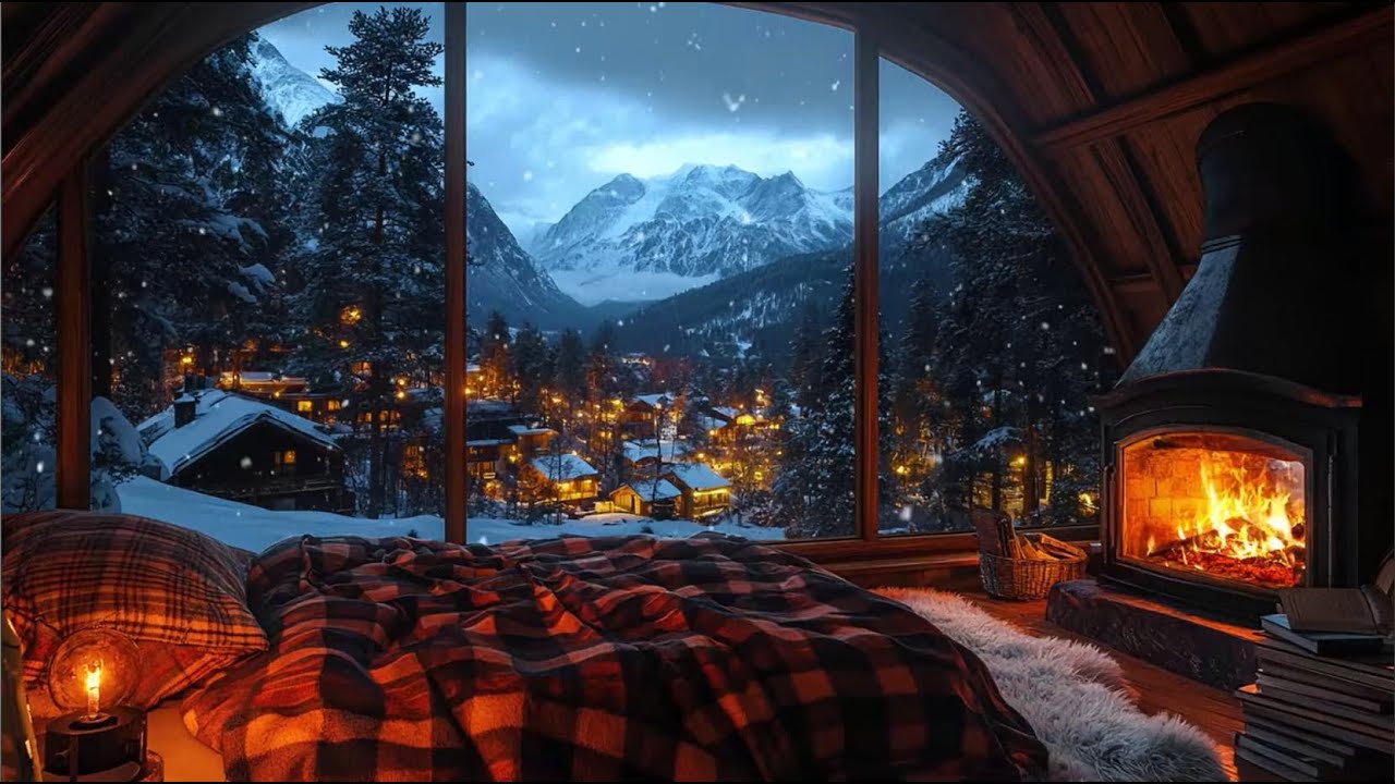 Winterabend am Kamin – Ruhe und Schnee