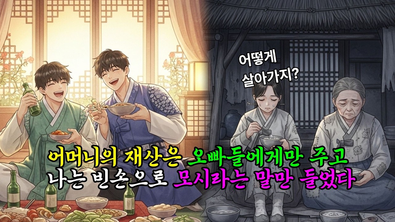 [루비야담] 어머니의 재산은 오빠들에게만 주고 나는 빈손으로 모시라는 말만 들었다 야담ㅣ민담ㅣ설화ㅣ전설ㅣ조선야담ㅣ옛날이야기ㅣ오디오북ㅣ수면ㅣ찬합ㅣ반보기ㅣ효도 |
