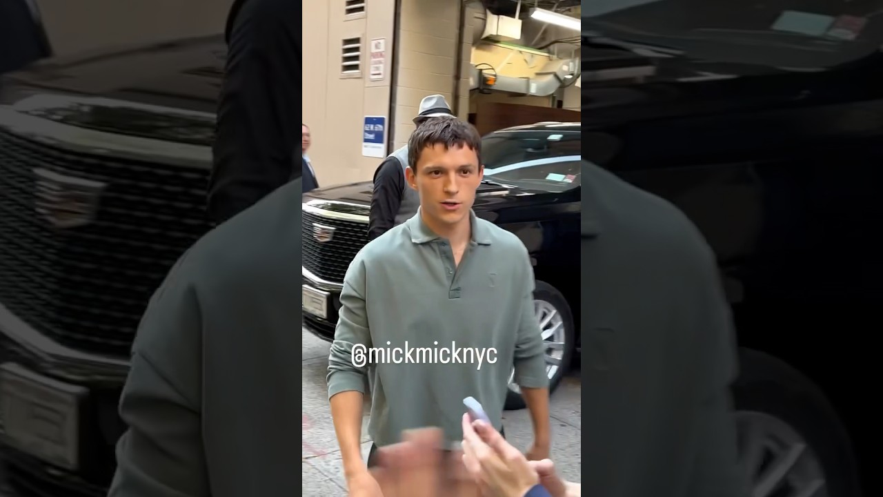 Tom Holland schooling one of his fans earlier today in NYC