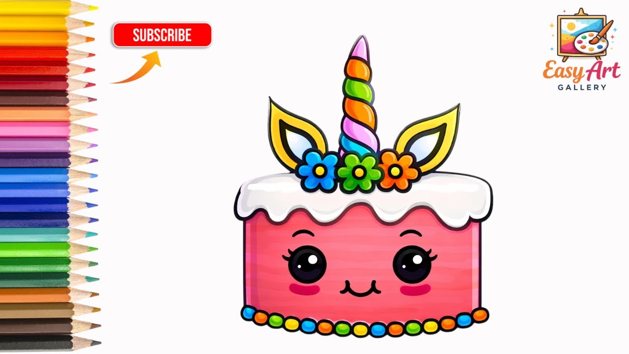 How To Draw Unicorn Cake Step By Step | Easy Drawing For Kids