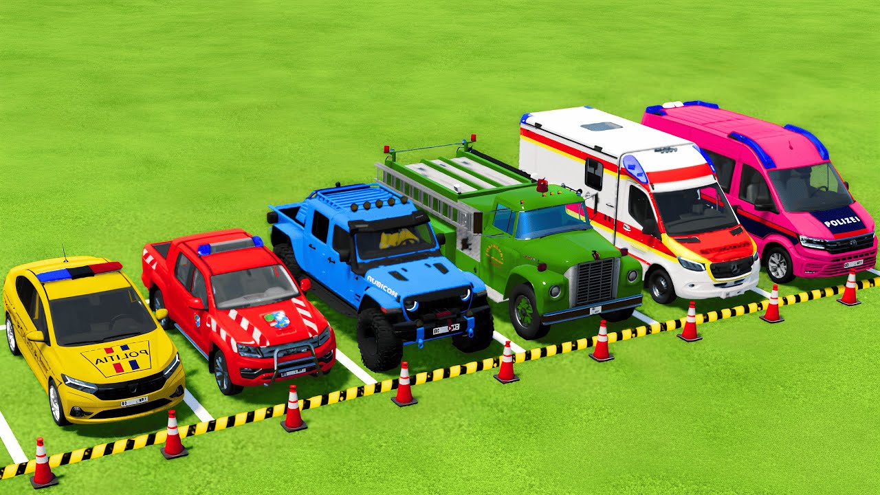 TRANSPORTING POLICE CARS, FIRE DEPARTMENT, AMBULANCE VEHICLES WITH MAN TRUCKS ! Farming Simulator 25