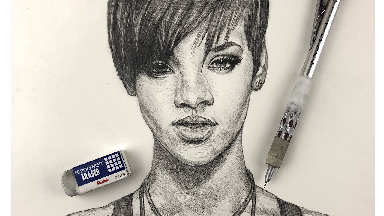 How To Draw Rihanna ; Step by Step Using One Pencil? 🤯