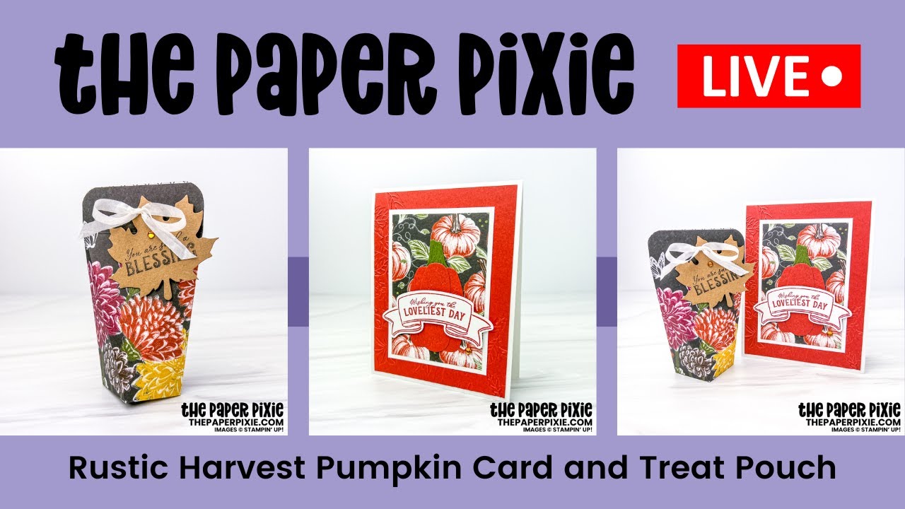 🔴 LIVE! with The Paper Pixie - Rustic Harvest Pumpkin Card and Treat Pouch - Episode 251