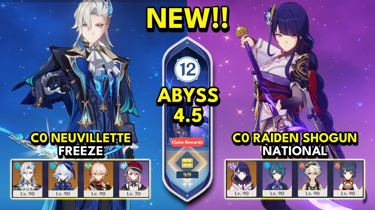 NEW Spiral Abyss 4.5 Floor 12 (9 Stars) C0 NEUVILLETTE FREEZE & C0 RAIDEN NATIONAL | Genshin Impact