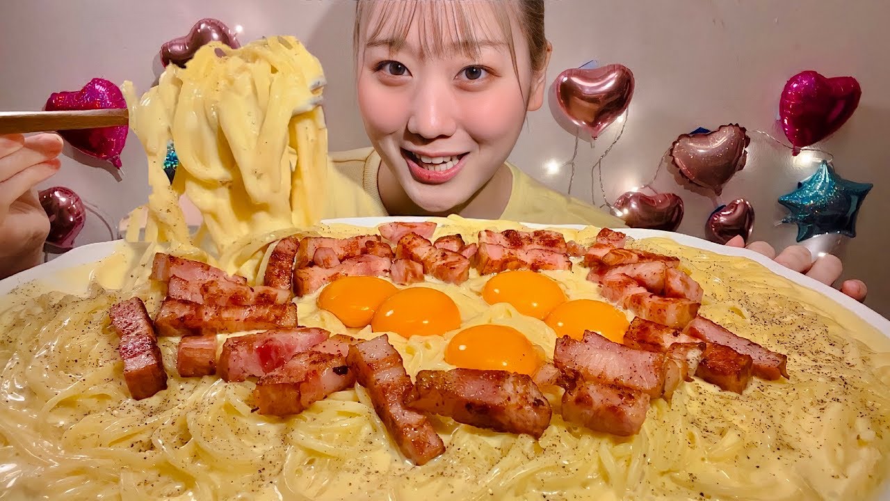 ASMR Cпагетти Карбонара【русские субтитры】【Mukbang/ Eating Sounds】