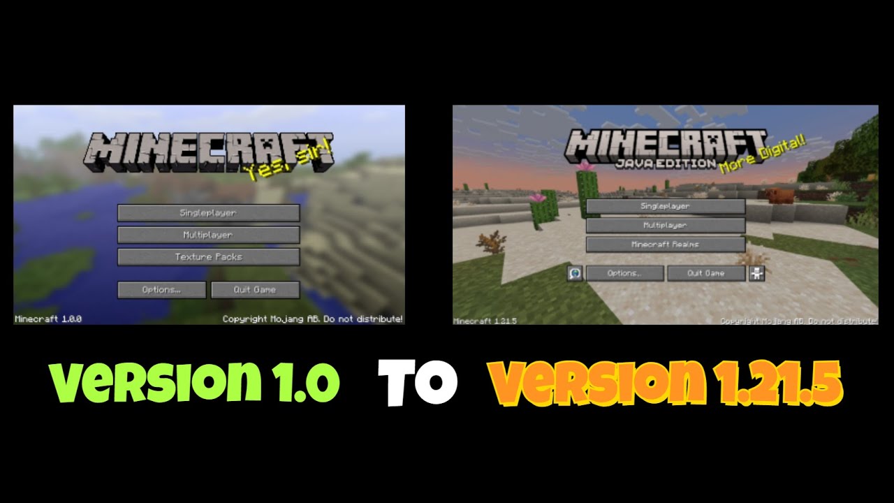 Minecraft Menu Screen Evolution from Version 1.0 to Version 1.21.5 - Mutation Version