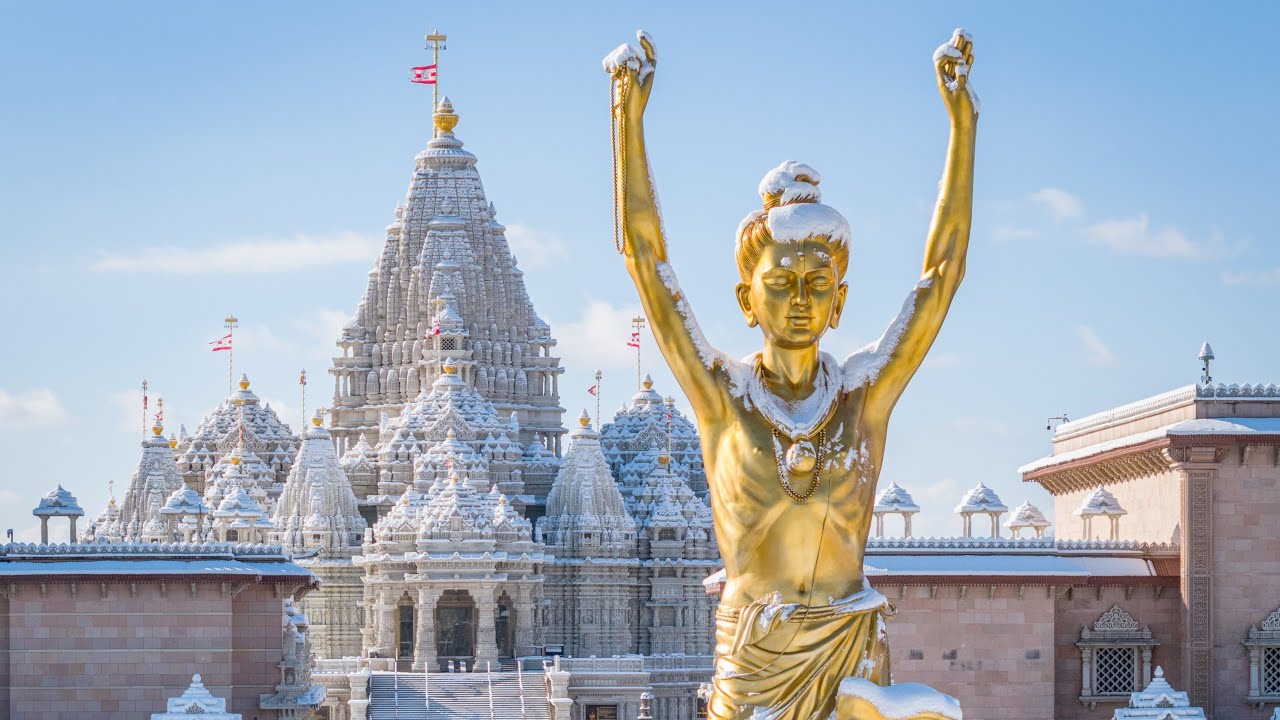 First Snowfall at BAPS Swaminarayan Akshardham, Robbinsville, New Jersey