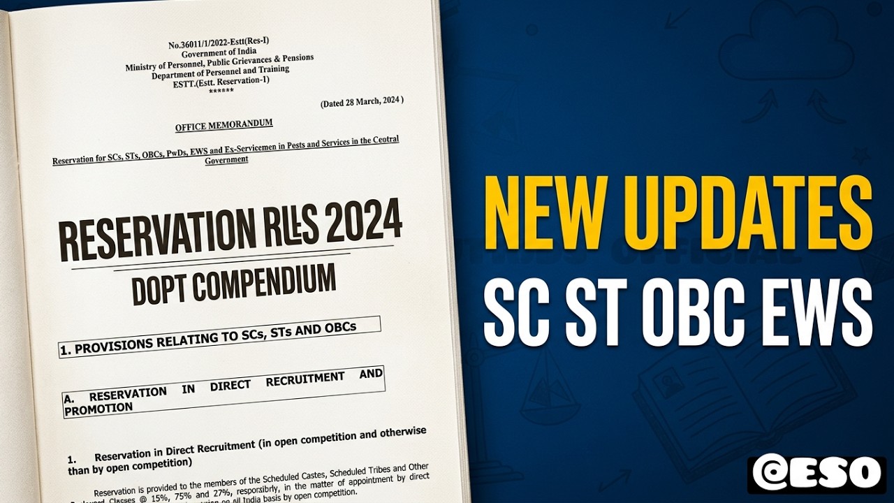 Central Govt Reservation Rules 2026 | DoPT Compendium | SC, ST, OBC, EWS, PwD & ESM Rules Explained