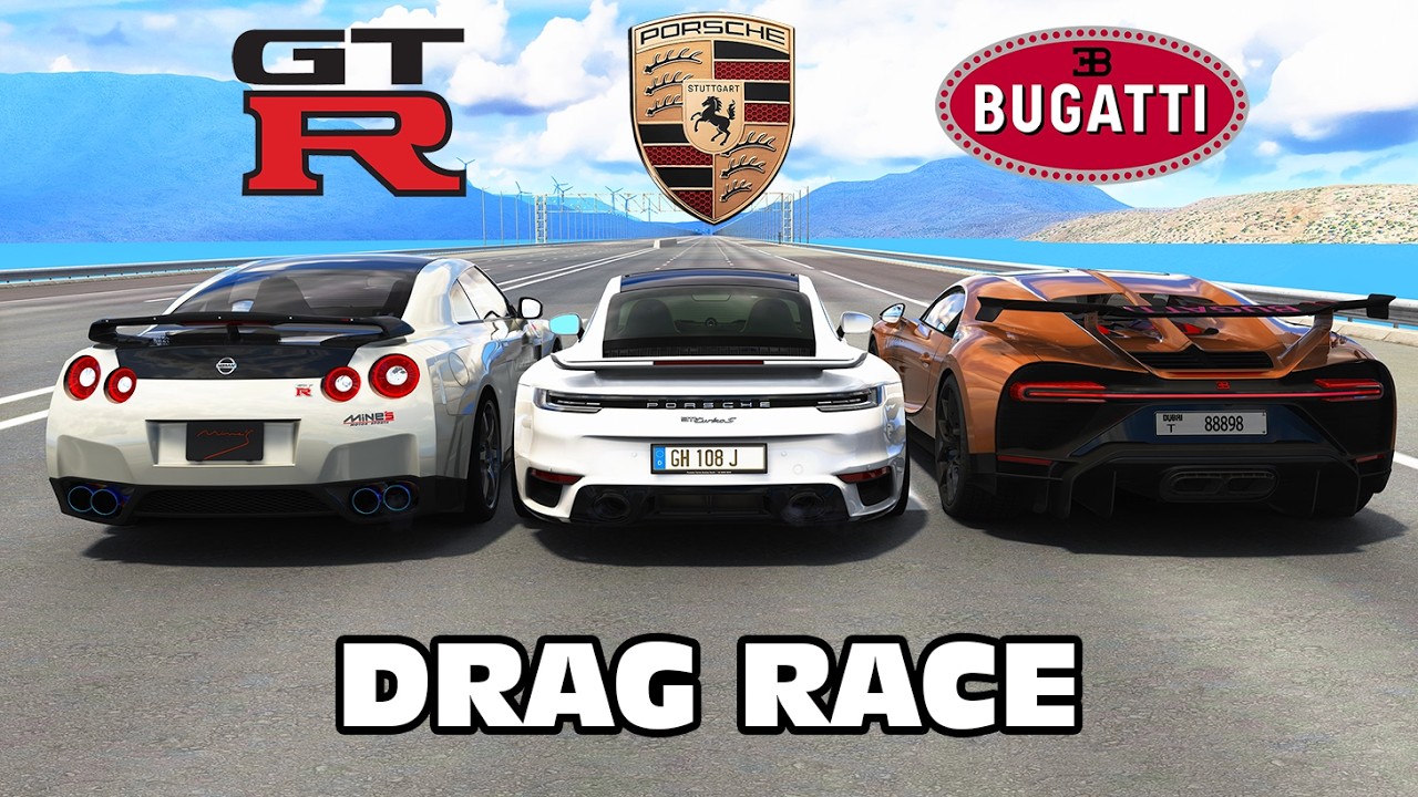 1500HP Bugatti Pur Sport vs Nissan GTR vs Porsche Turbo S
