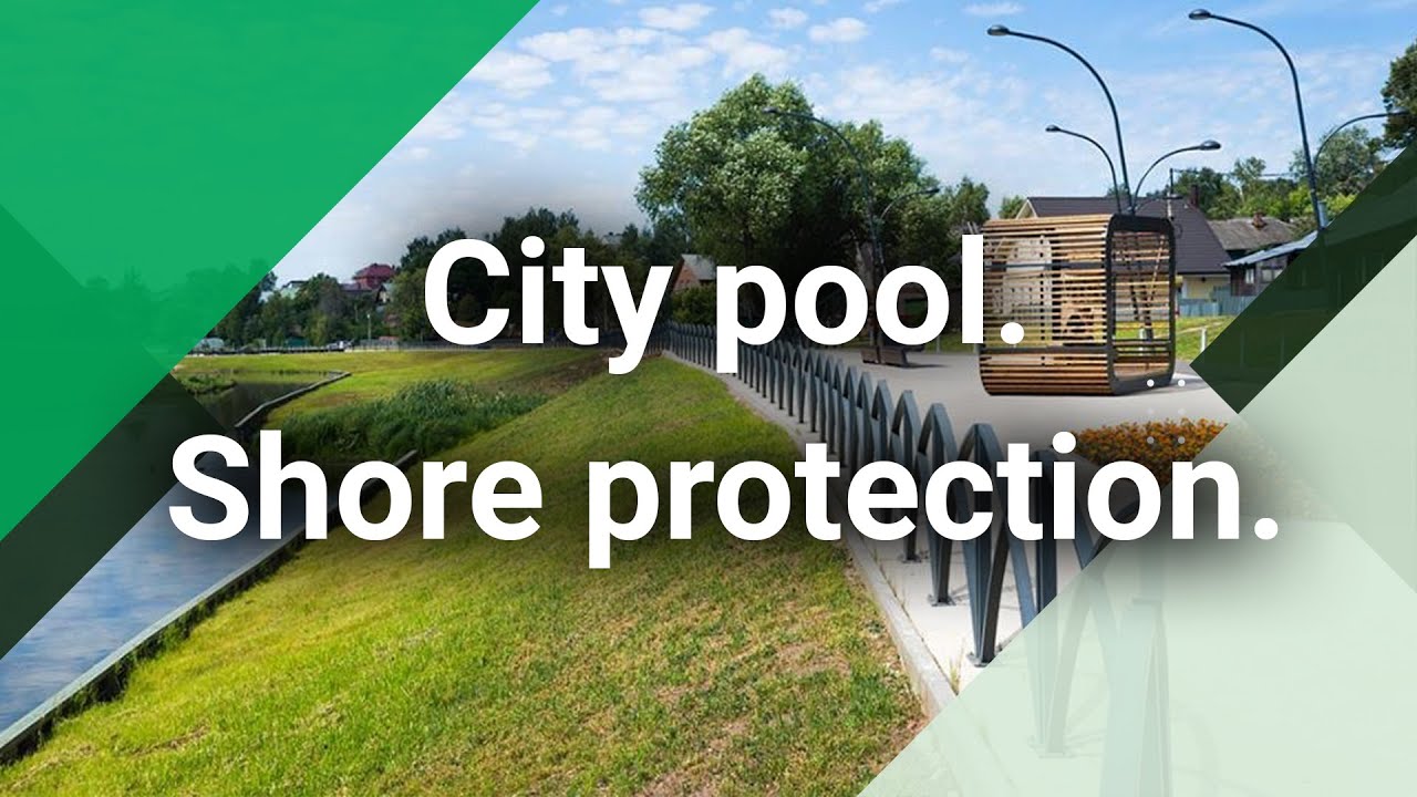 Shore protection of a pond with the application of composite sheet piles.