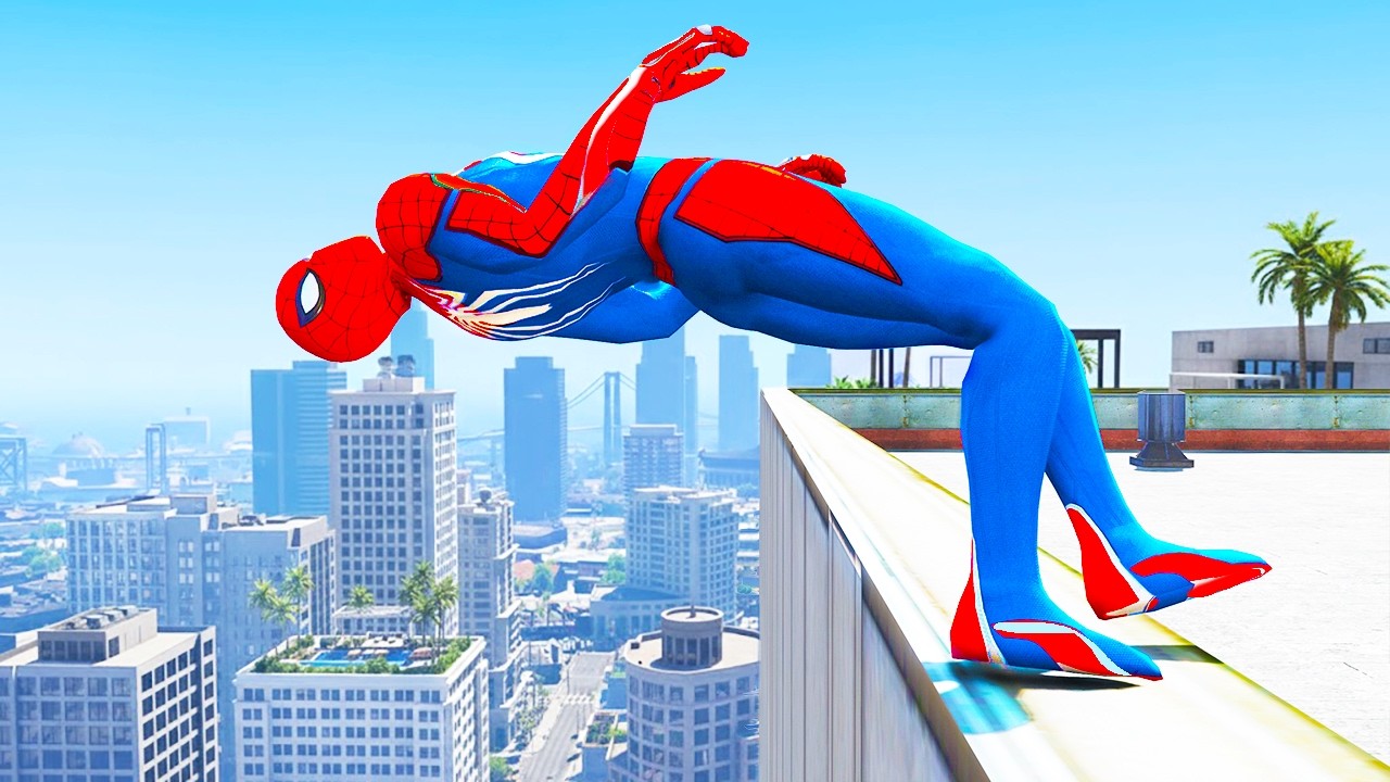 SPIDERMAN CRAZY JUMPS/FALLS (GTA 5 Spider-Man Fails) #79