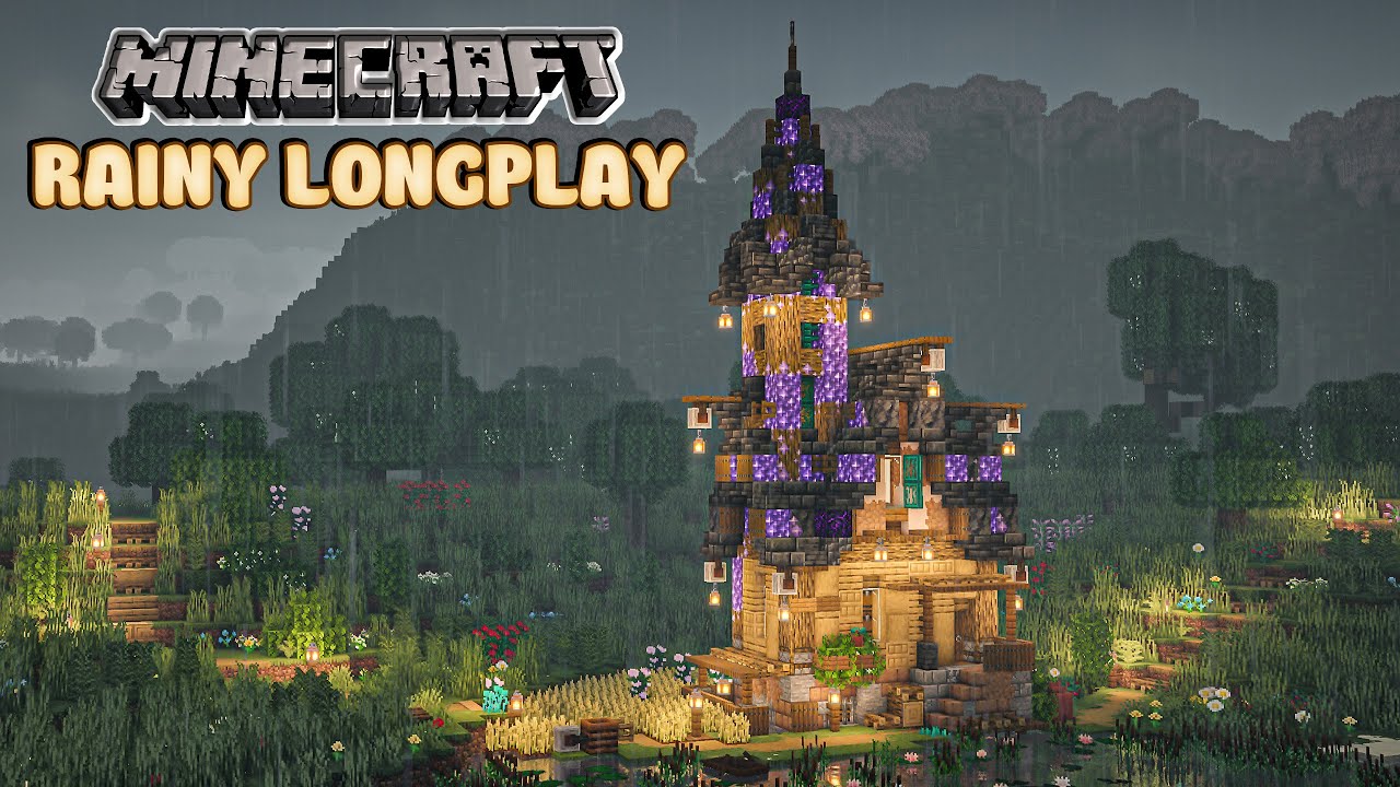 Rainy Minecraft Relaxing Longplay - Rainy Fantasy Lake House - Peaceful Building - (No Commentary)