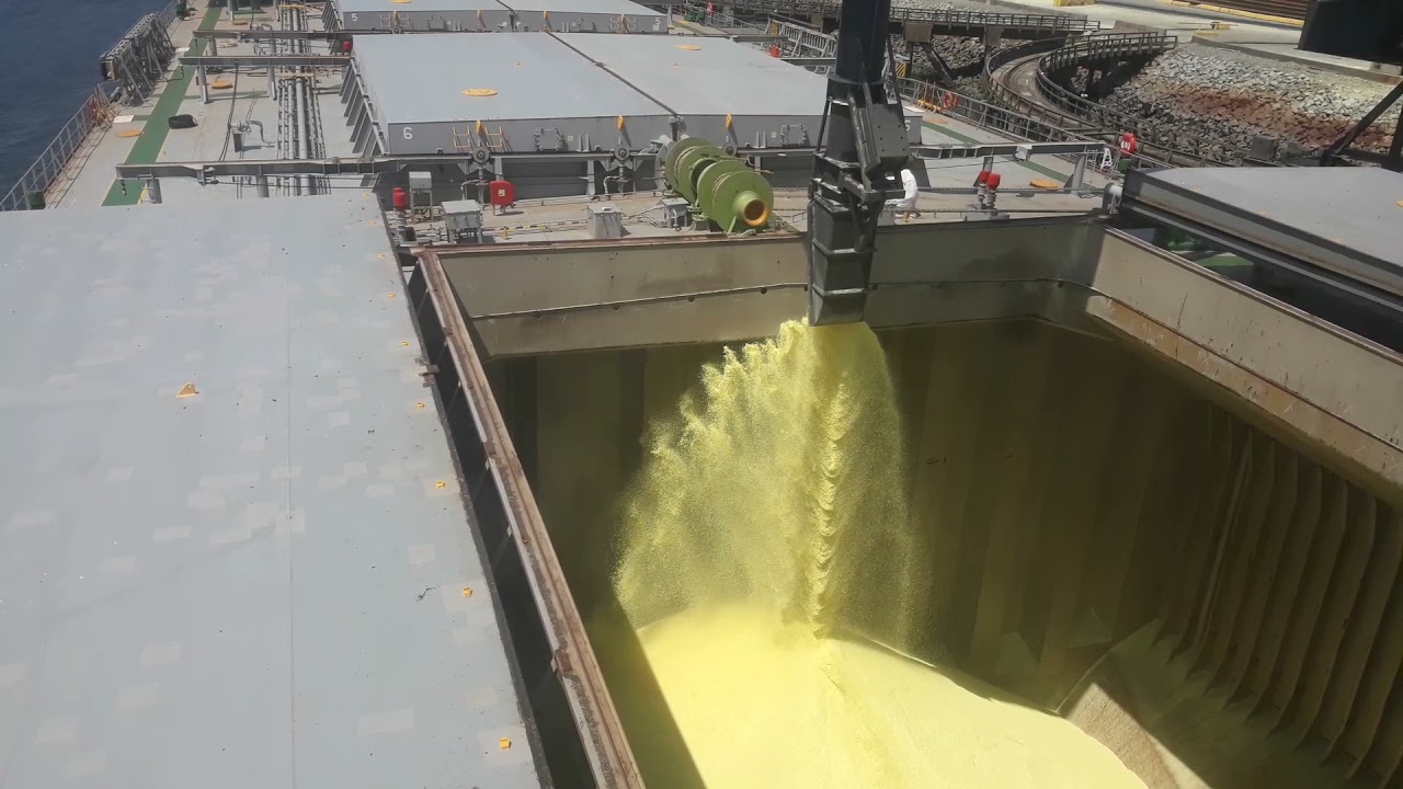 Bulk-carrier loading Sulphur at Vancouver, Canada.