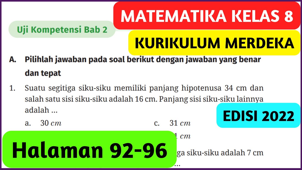 Kunci Jawaban Matematika Kelas 8 Halaman 92 - 96 Kurikulum Merdeka Uji Kompetensi Bab 2