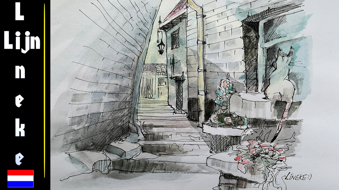 Hoe teken je een STRAATJE met Aquarel potloden - les 4