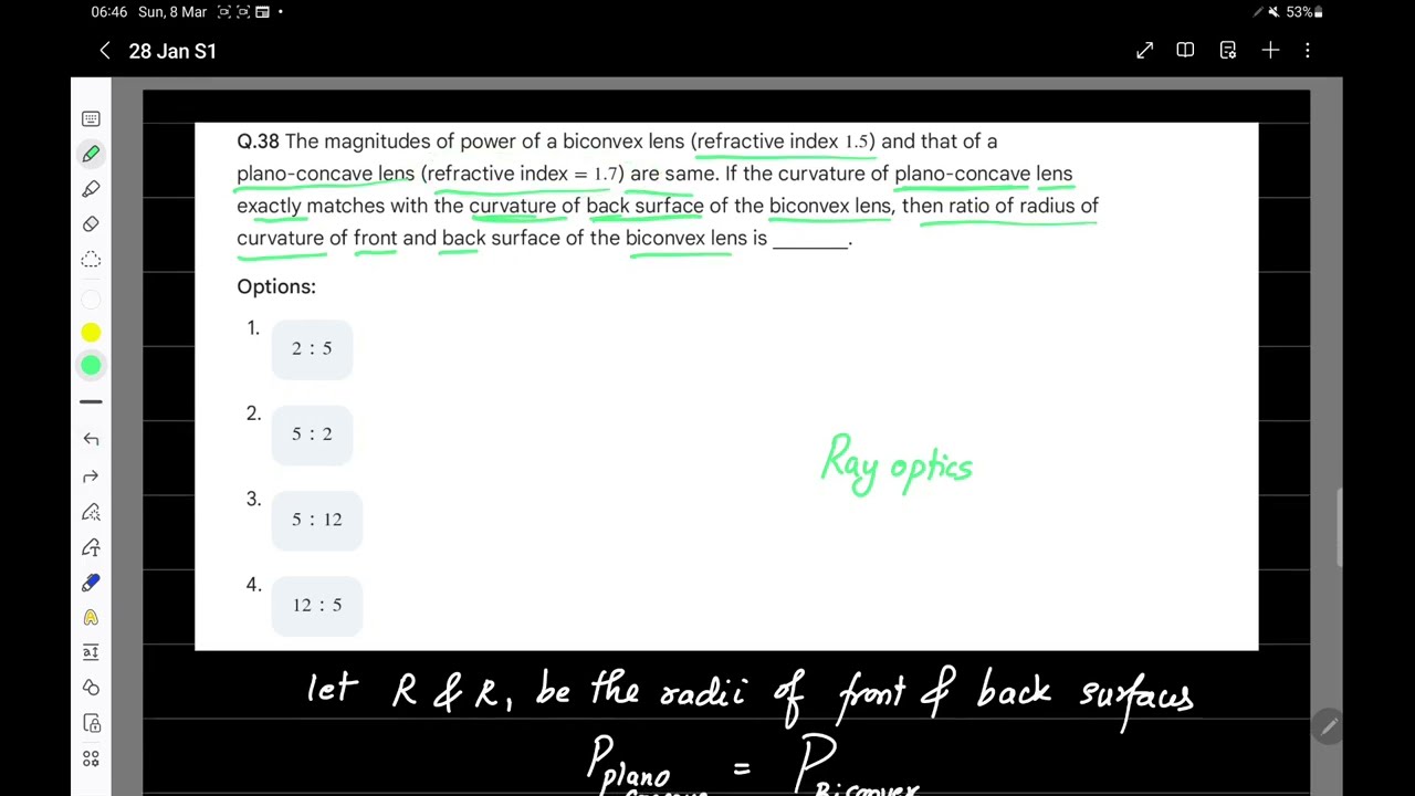 JEE Mains 2026 (28 Jan Shift 1) Physics Solution: Ray Optics & Lens Power