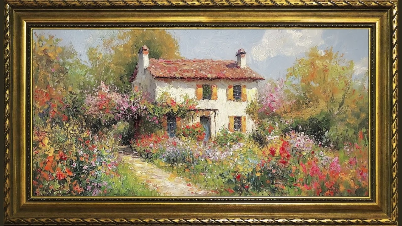 Country Garden Flowers, Rustic Vintage Impressionist Oil Painting | Framed Art Screensaver for TV