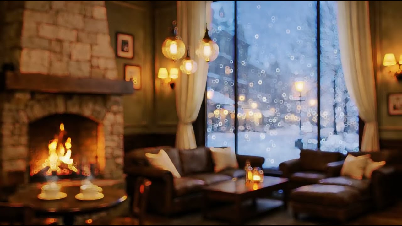 Cozy Winter Coffee Jazz ☕❄️ Fireplace Cafe Ambience | Smooth Instrumental Jazz for Relax & Focus