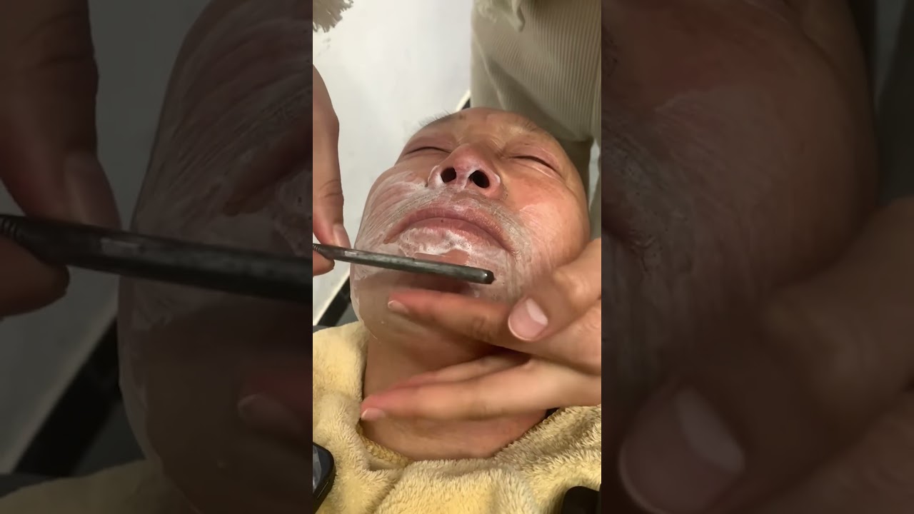 💈Removing dead skin from a man's face! 🪒 Wonderful wet shave! #relax #razorheadshave #barbershop