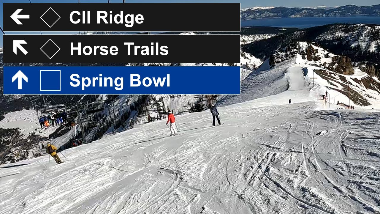 Palisades Tahoe, CA - ◊ CII Ridge to Horse Trails to 🟦 Spring Bowl (1-28-23) [4K]