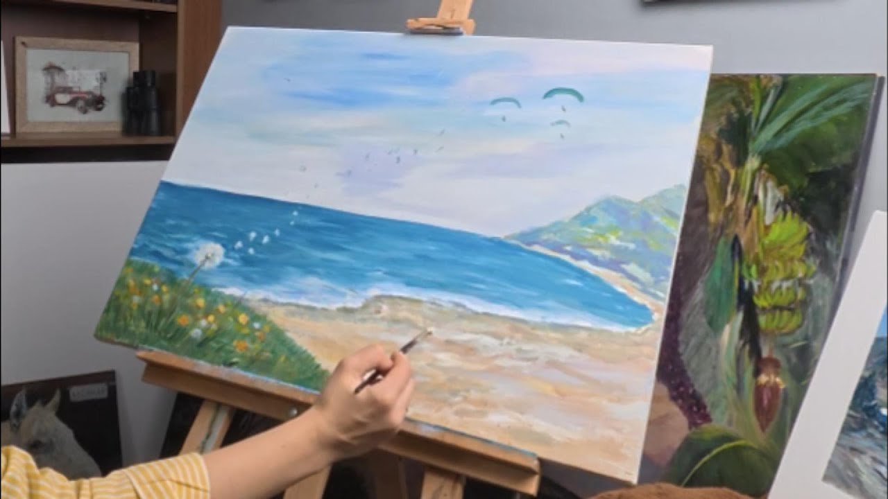 Sea Breeze & Dandelion – Real Time Painting with Relaxing Music | Calm Coastal Art