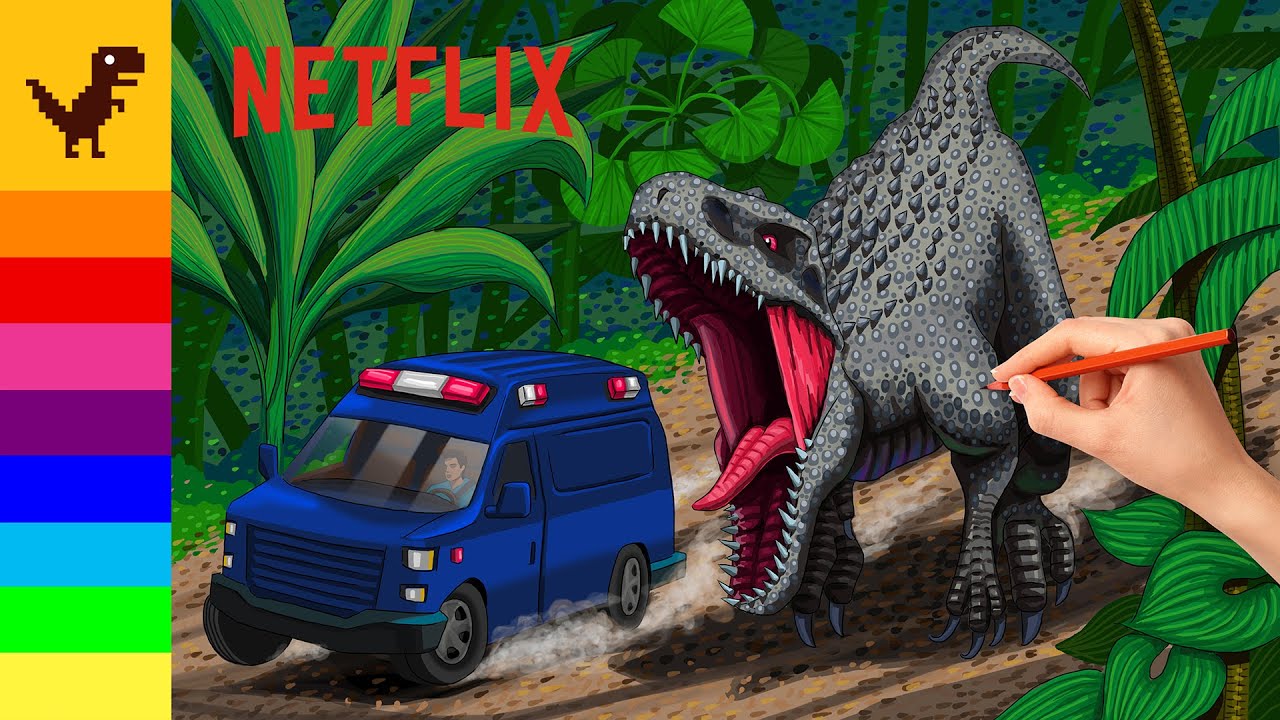 Drawing and coloring Indominus Rex From Jurassic World Camp Cretaceous How to draw Dinosaurs 공룡그리기