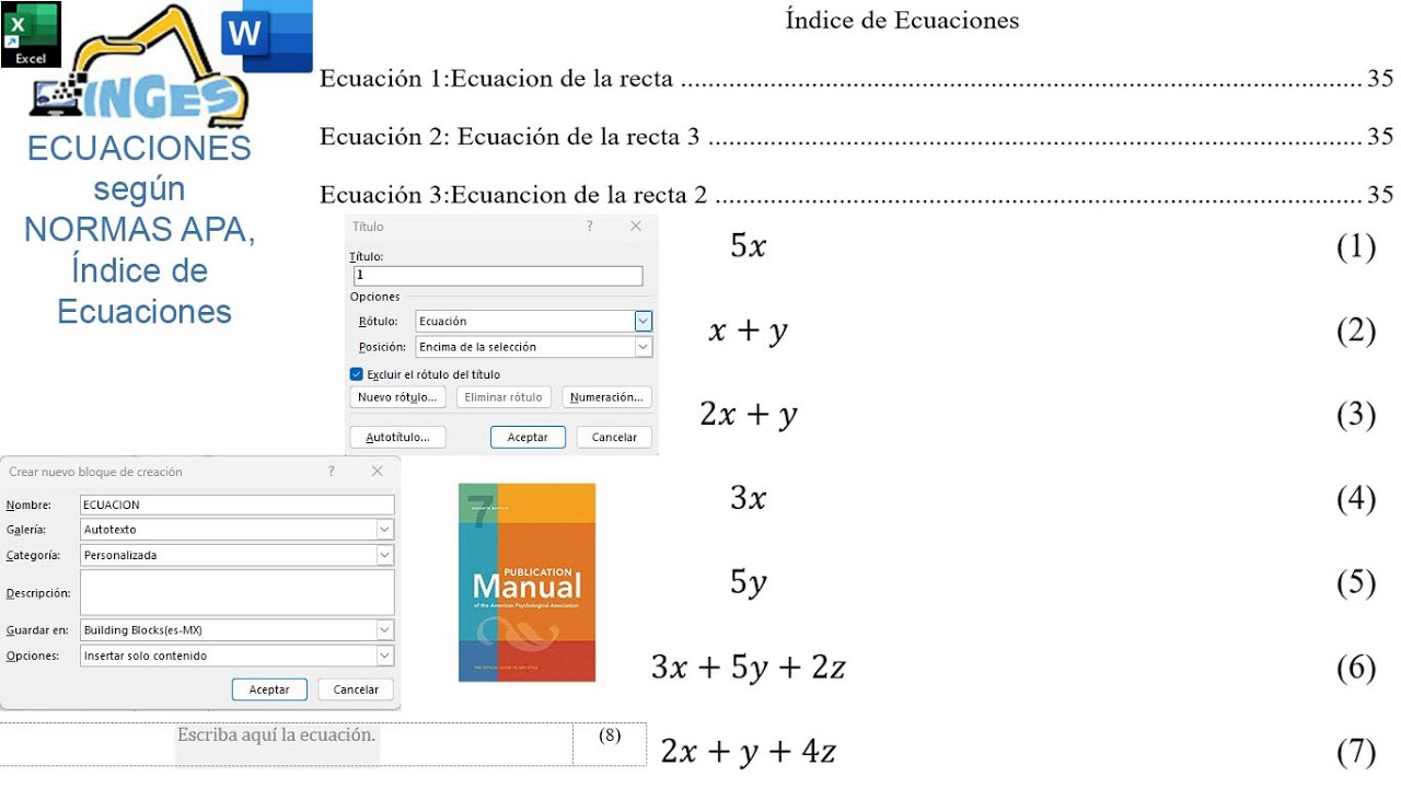 ECUACIONES según NORMAS APA, Índice de Ecuaciones