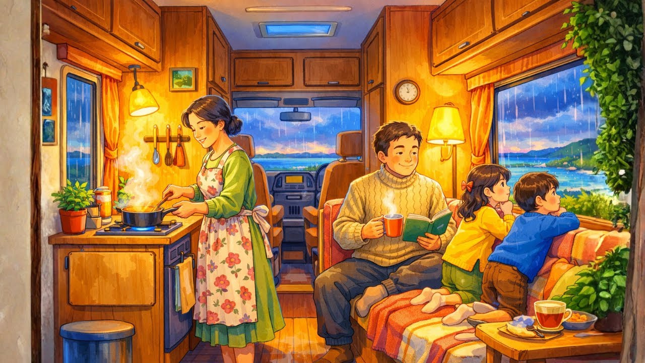 A Cold Afternoon Outside, a Cozy Night Inside, a Simple Day in a Mobile Home | Ghibli Silent Days