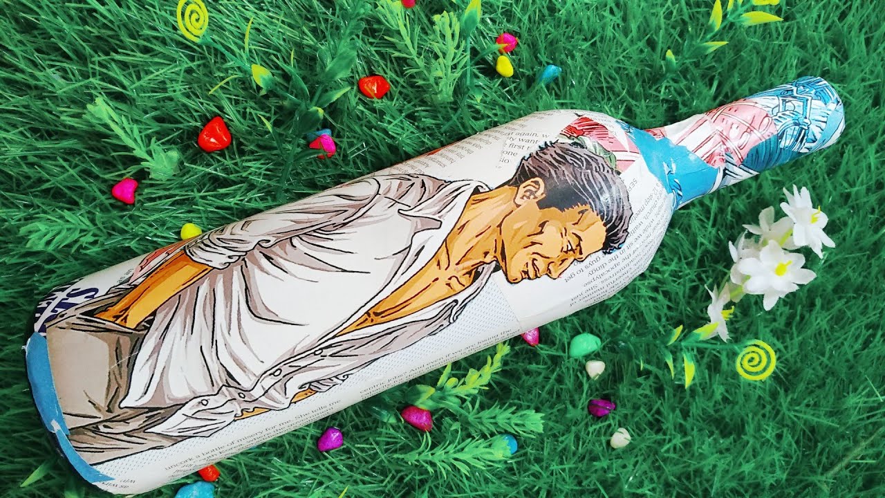 Decoupage On Glass Bottle With Magazine Papers Without Mod Podge #Decoupage #magazinepapercraft #DIY