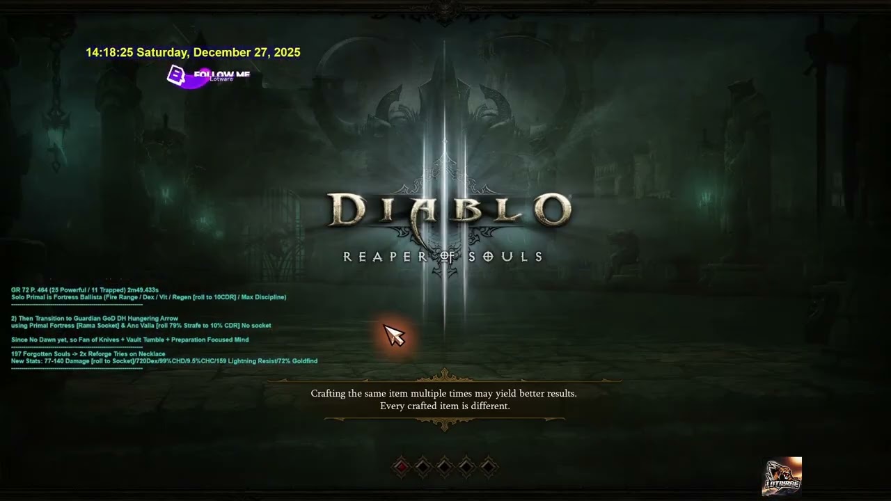 D3 27Dec2025 EU  Season 37 - Random GR 114 & 116 (for Zei's Vengeance) Finally Useable Ancient Chest