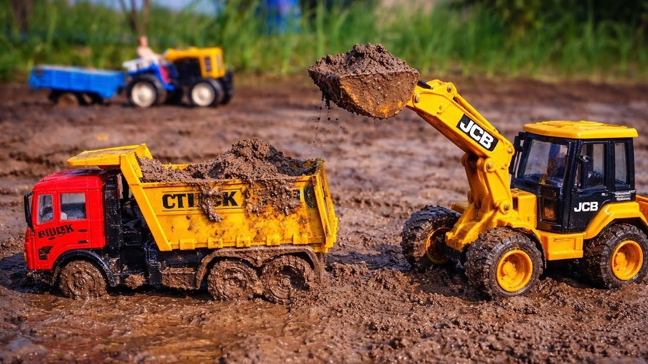JCB 5CX Fully Loading Black Stone & Sand Truck Tractor | Truck Accident Pulling Out JCB 3DX |part-4