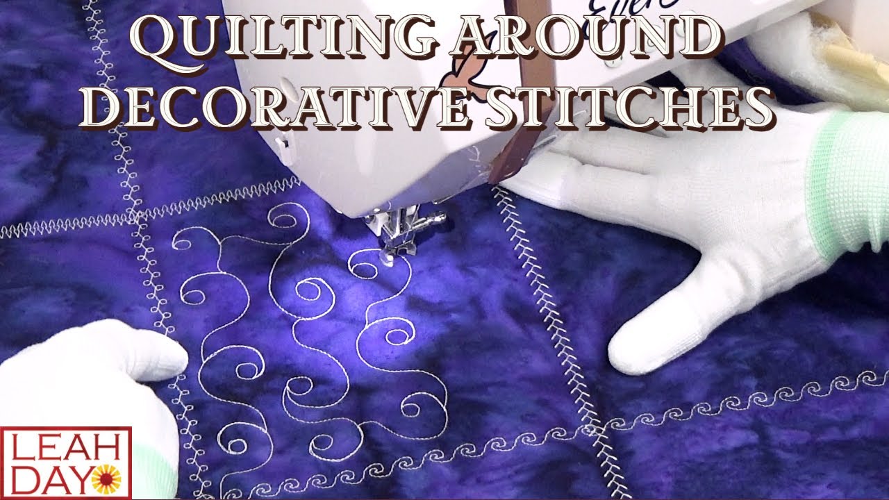 Machine Quilting Around Decorative Stitches - Light Spiral Pattern