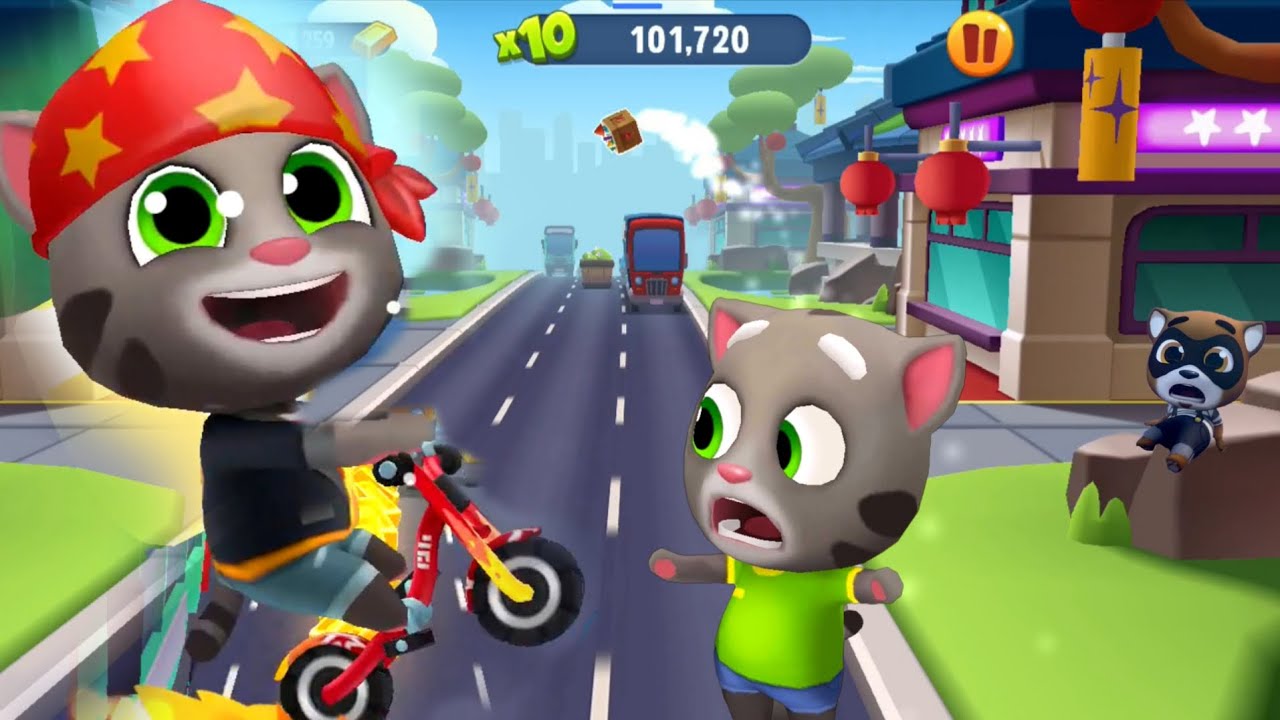 Talking Tom Gold Run Fireworks 2016 vs 2026 - Tom on Bike vs Original Tom