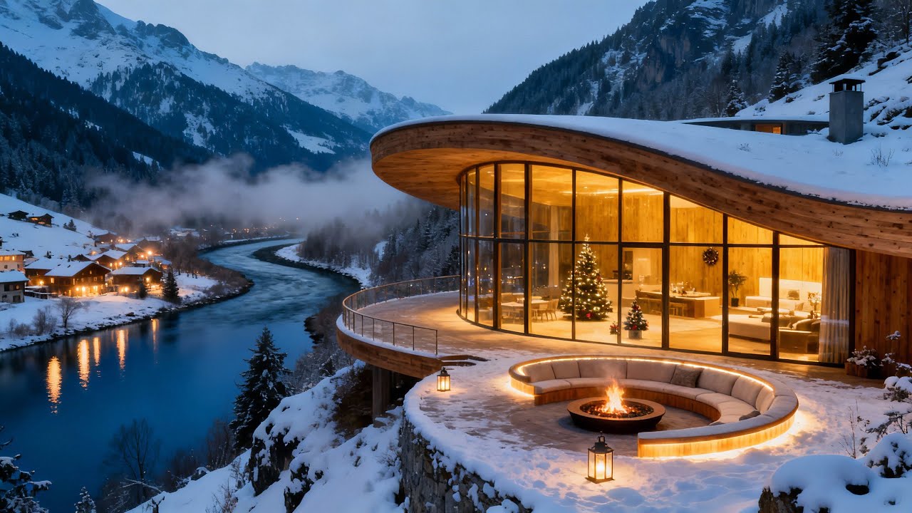 Soothing Piano by the Fireplace ❄️Cozy Snowy Terrace&Luxury Café Ambience for Relaxing Winter Moment