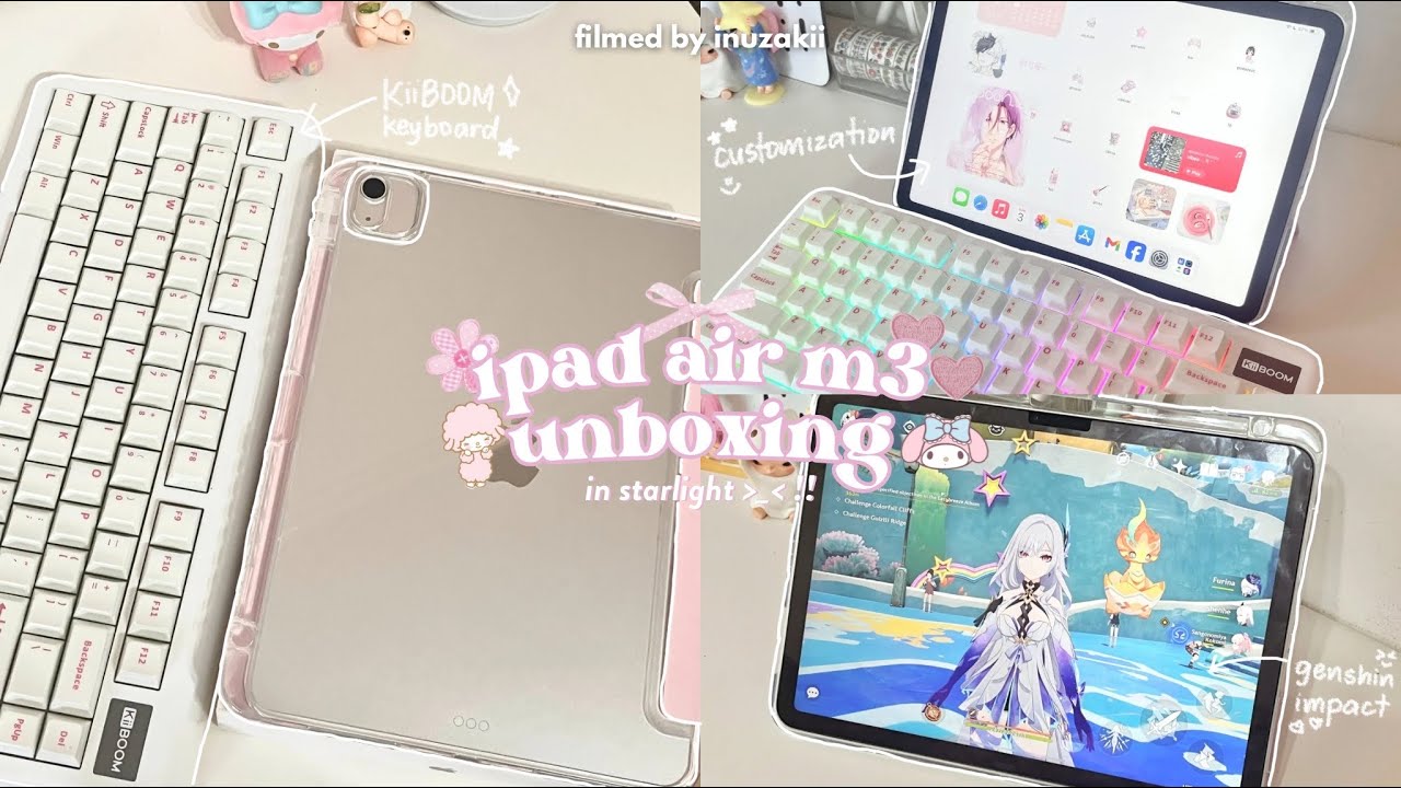 M3 iPad Air 11” (starlight) aesthetic unboxing 🐰⋆˚࿔ customization, accessories + genshin impact