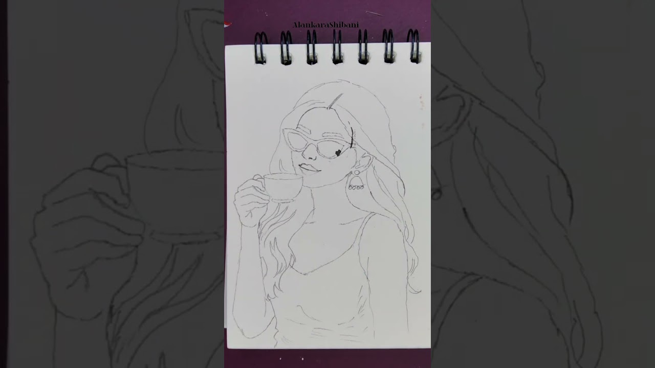 How to draw a beautiful girl with morning tea ☕ #youtubevideo #art #drawing 