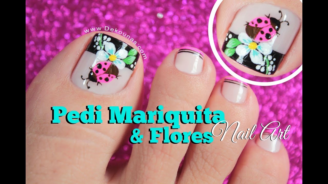 Diseño de uñas mariquita y flores - Ladybug & flower Nail art