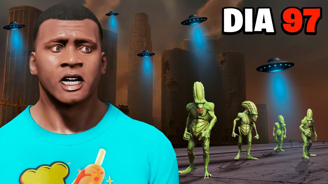 SOBREVIVENDO 100 DIAS A INVAS&Atilde;O ALIEN NO GTA 5!!!