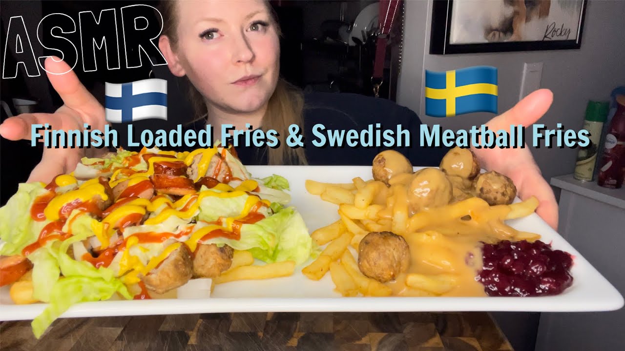 FINNISH LOADED FRIES 🇫🇮 & SWEDISH MEATBALL FRIES 🇸🇪 ~ ASMR MUKBANG in Manhattan, New York